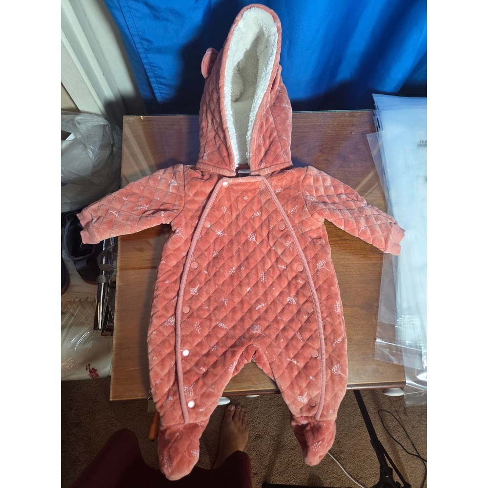 Nordstrom Bunting Jumpsuit Kids Newborn Pink Quilted Velour Hooded Bear Ears